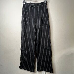Banana Republic Wide Leg Pants 2 Petite Black White Stripe Linen Blend